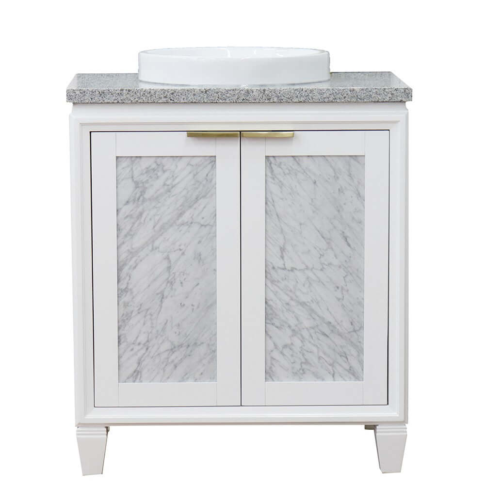 31" Single sink vanity in White finish with Gray granite with round sink - 400990-31-WH-GYRD