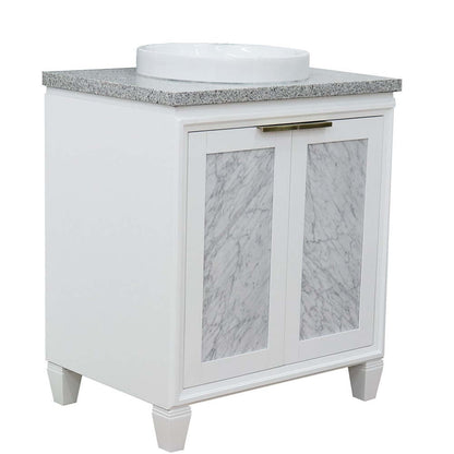 31" Single sink vanity in White finish with Gray granite with round sink - 400990-31-WH-GYRD