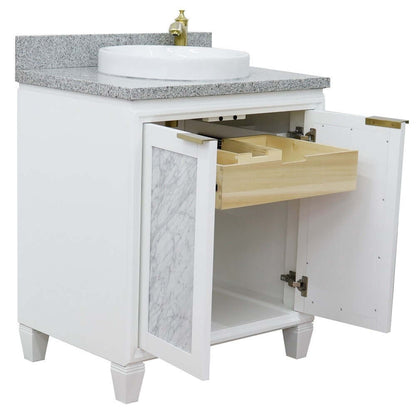 31" Single sink vanity in White finish with Gray granite with round sink - 400990-31-WH-GYRD