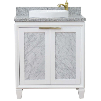 31" Single sink vanity in White finish with Gray granite with round sink - 400990-31-WH-GYRD