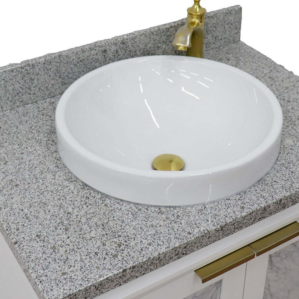 31" Single sink vanity in White finish with Gray granite with round sink - 400990-31-WH-GYRD