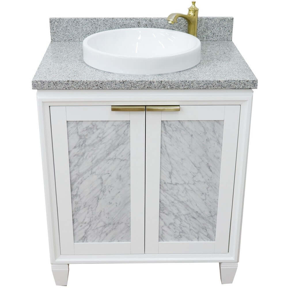 31" Single sink vanity in White finish with Gray granite with round sink - 400990-31-WH-GYRD