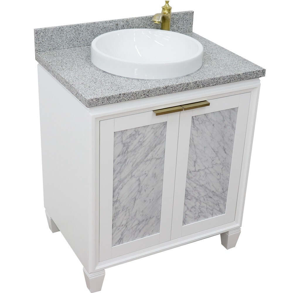 31" Single sink vanity in White finish with Gray granite with round sink - 400990-31-WH-GYRD