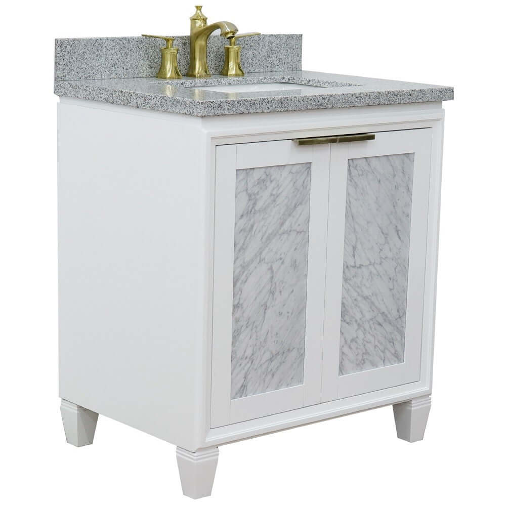 31" Single sink vanity in White finish with Gray granite with rectangle sink - 400990-31-WH-GYR