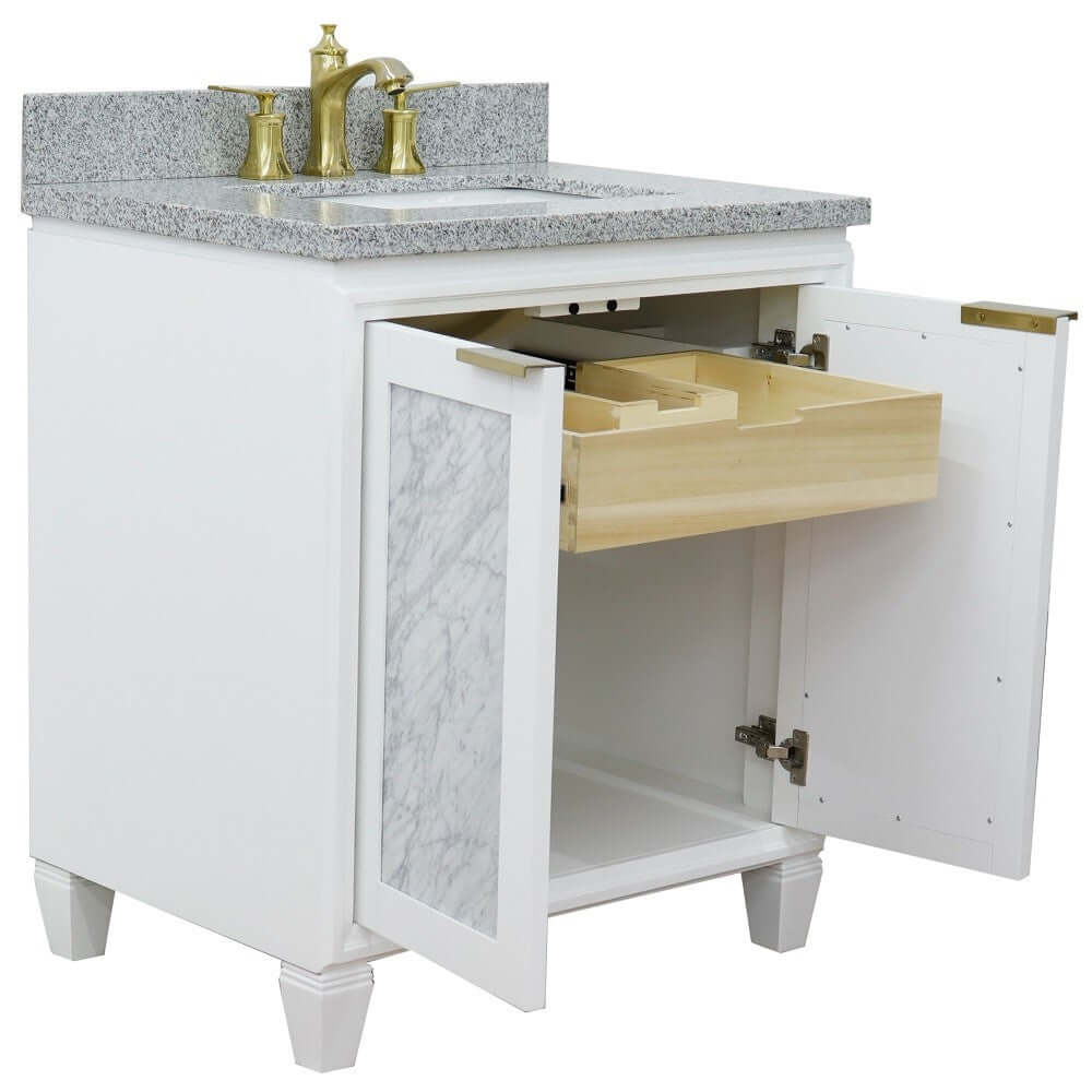 31" Single sink vanity in White finish with Gray granite with rectangle sink - 400990-31-WH-GYR