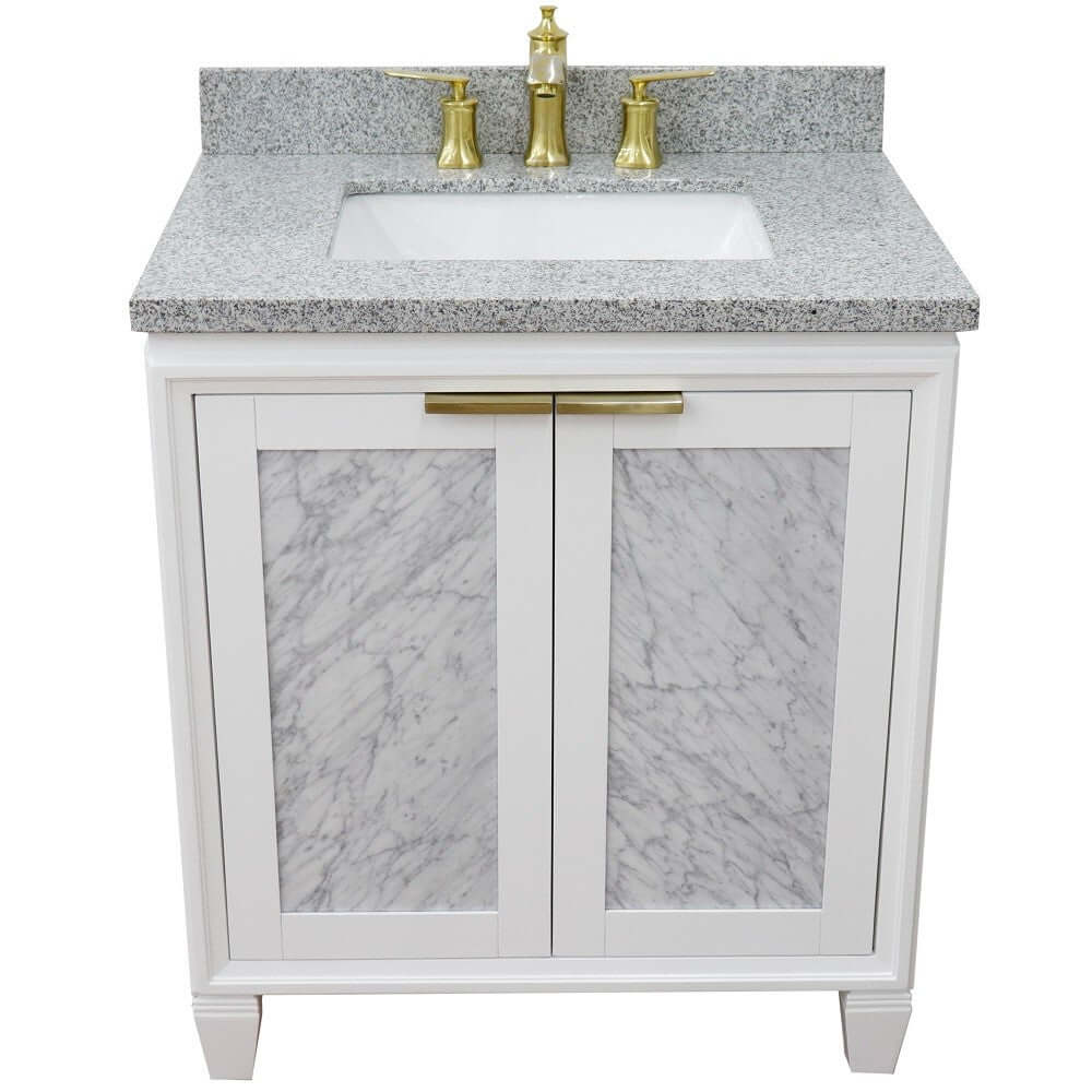 31" Single sink vanity in White finish with Gray granite with rectangle sink - 400990-31-WH-GYR