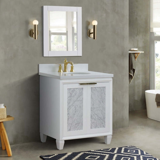 31" Single sink vanity in White finish with White quartz with oval sink - 400990-31-WH-WEO