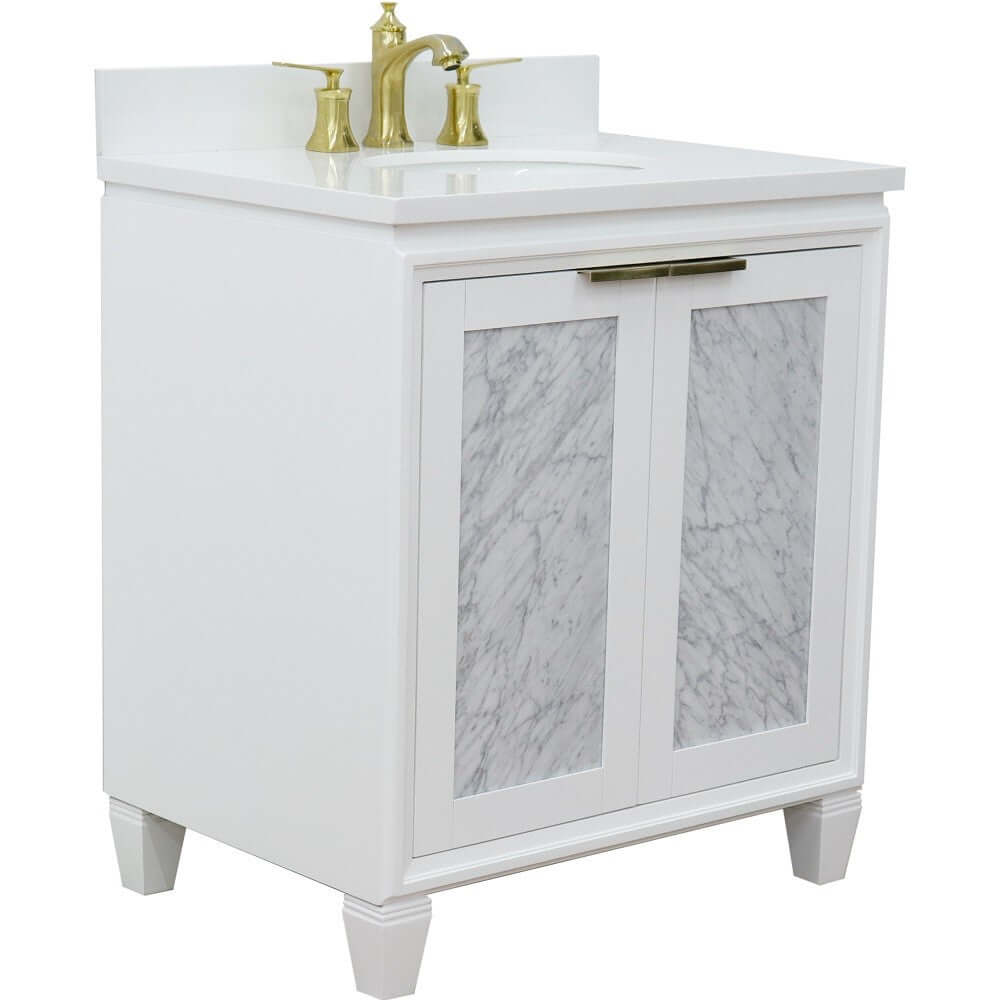 31" Single sink vanity in White finish with White quartz with oval sink - 400990-31-WH-WEO