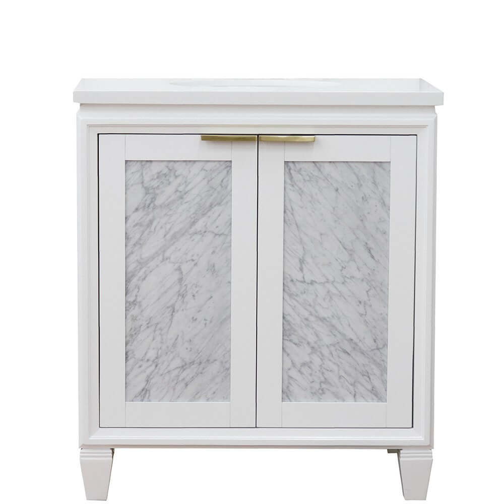 31" Single sink vanity in White finish with White quartz with oval sink - 400990-31-WH-WEO