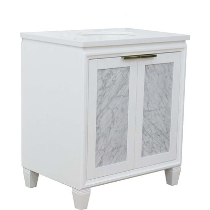 31" Single sink vanity in White finish with White quartz with oval sink - 400990-31-WH-WEO