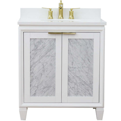 31" Single sink vanity in White finish with White quartz with oval sink - 400990-31-WH-WEO