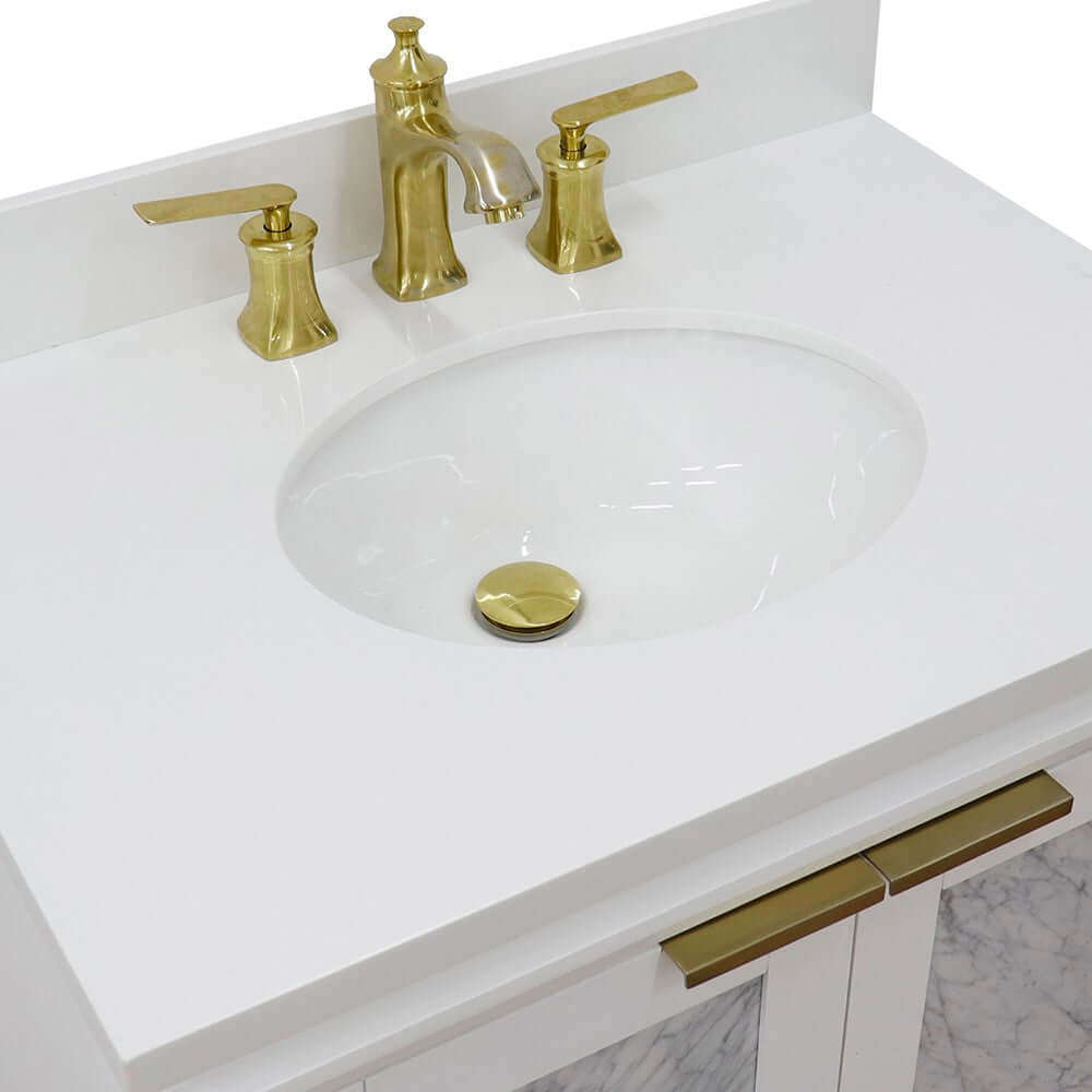 31" Single sink vanity in White finish with White quartz with oval sink - 400990-31-WH-WEO