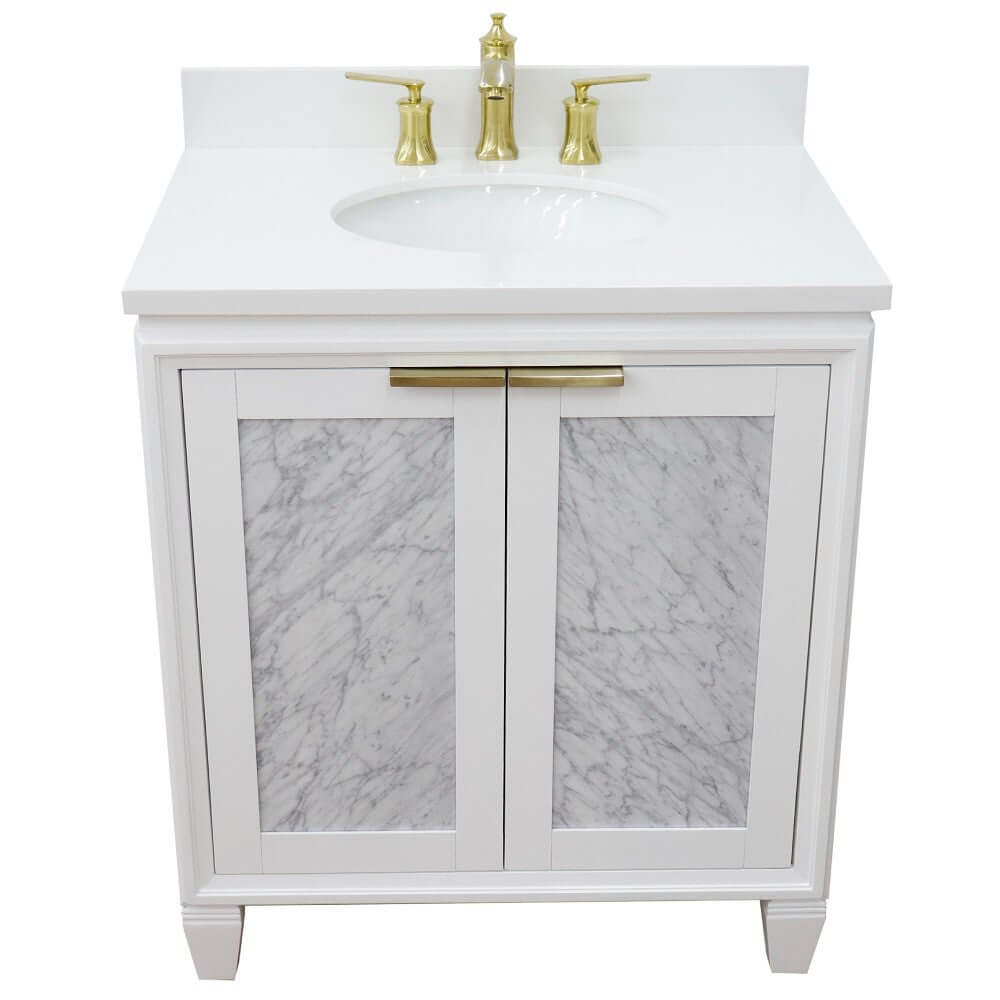 31" Single sink vanity in White finish with White quartz with oval sink - 400990-31-WH-WEO