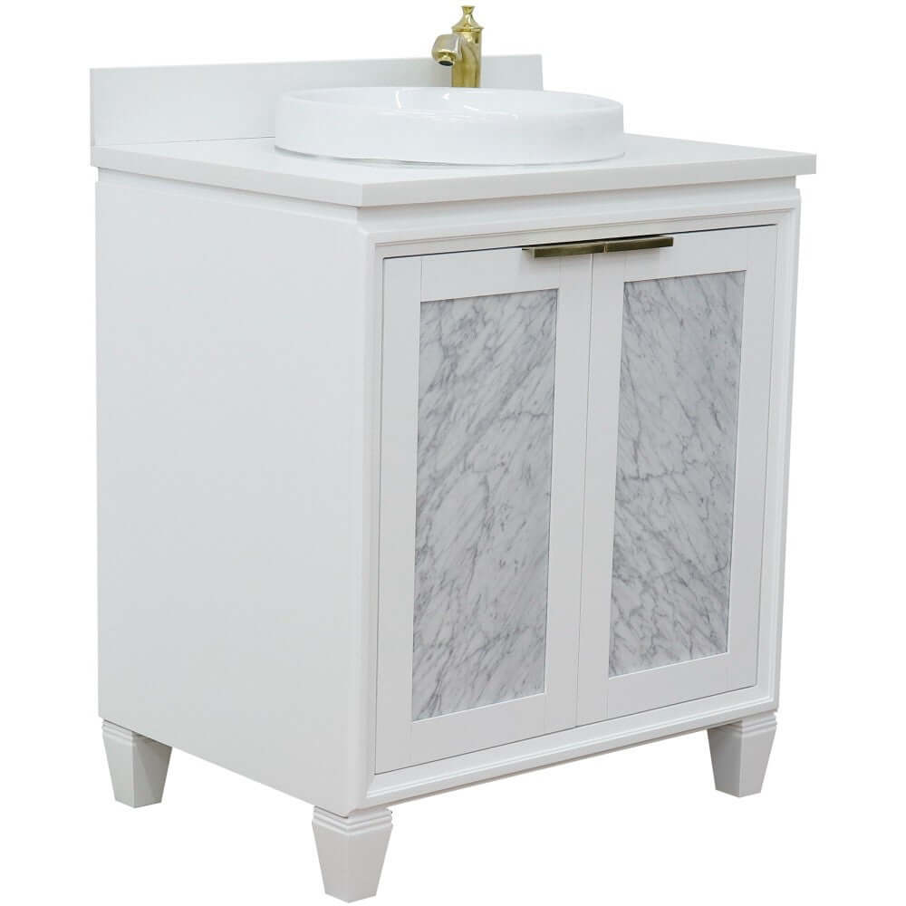 31" Single sink vanity in White finish with White quartz with round sink - 400990-31-WH-WERD