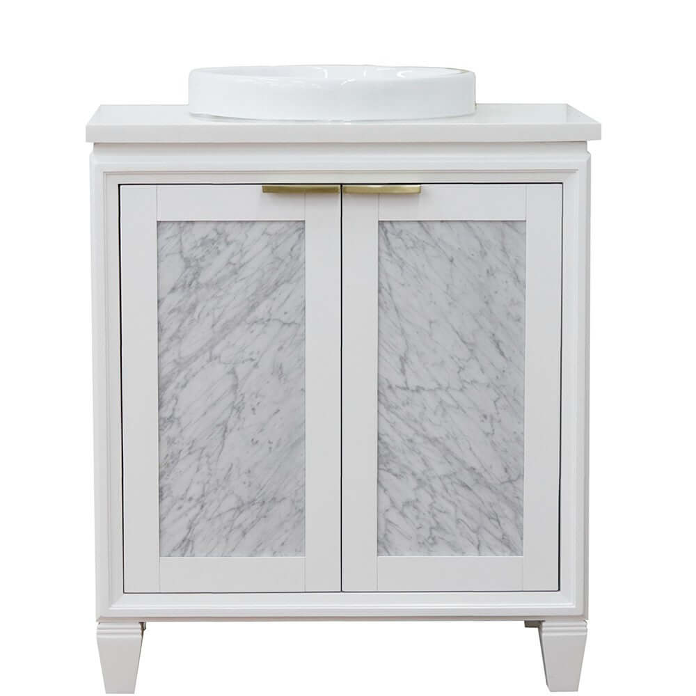 31" Single sink vanity in White finish with White quartz with round sink - 400990-31-WH-WERD