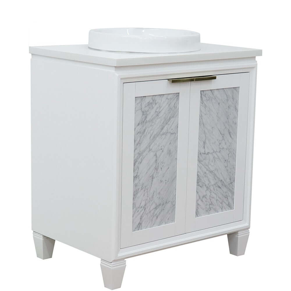 31" Single sink vanity in White finish with White quartz with round sink - 400990-31-WH-WERD