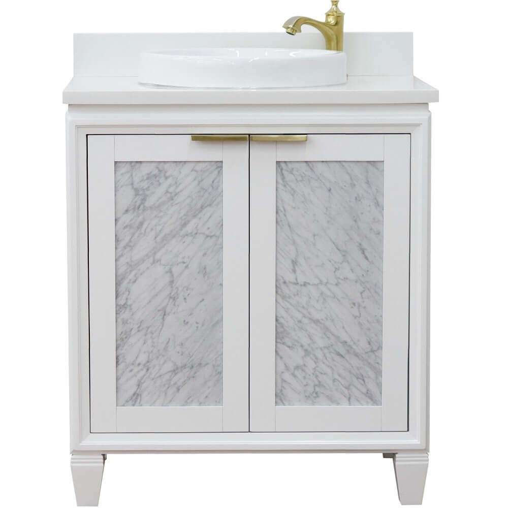 31" Single sink vanity in White finish with White quartz with round sink - 400990-31-WH-WERD