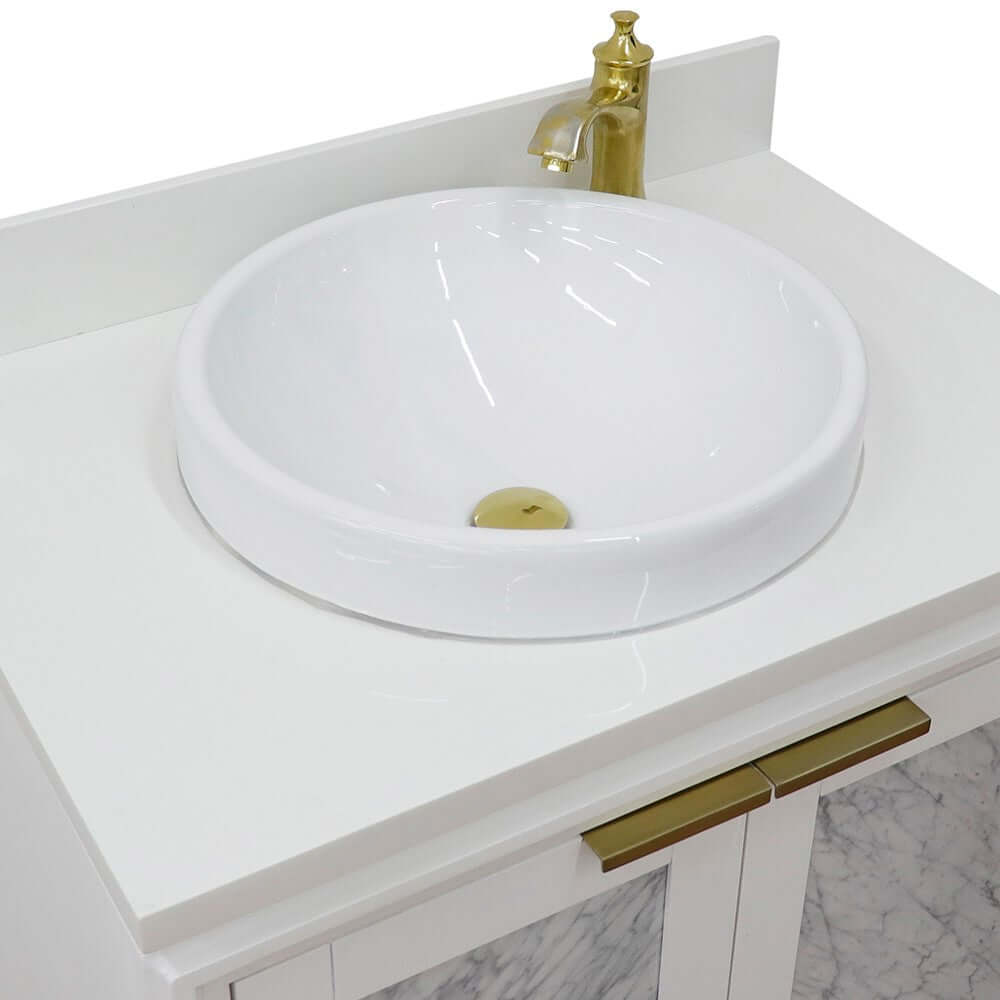 31" Single sink vanity in White finish with White quartz with round sink - 400990-31-WH-WERD