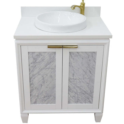 31" Single sink vanity in White finish with White quartz with round sink - 400990-31-WH-WERD