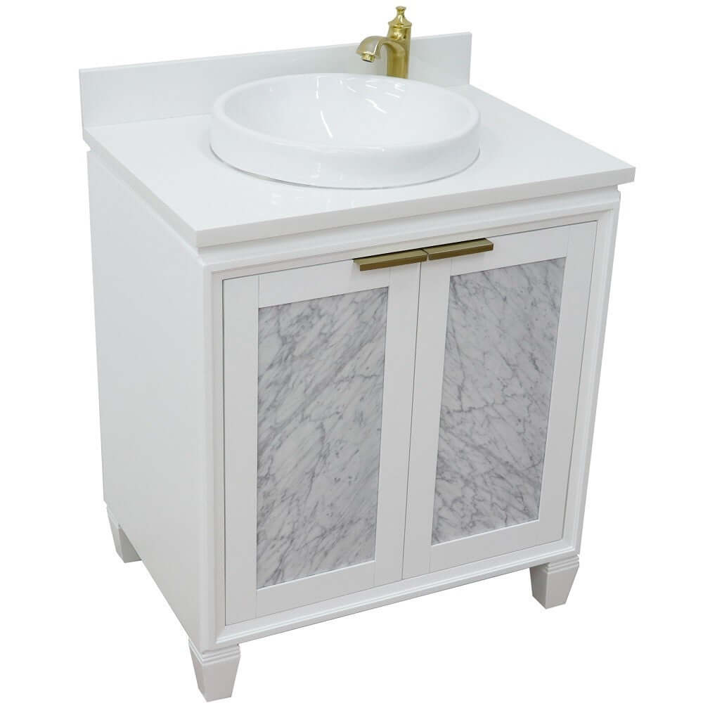 31" Single sink vanity in White finish with White quartz with round sink - 400990-31-WH-WERD