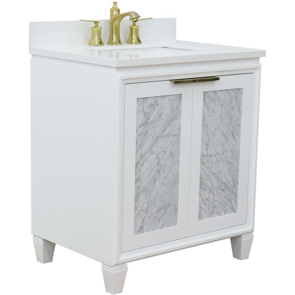 31" Single sink vanity in White finish with White quartz with rectangle sink - 400990-31-WH-WER