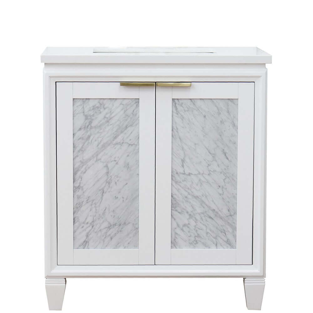 31" Single sink vanity in White finish with White quartz with rectangle sink - 400990-31-WH-WER