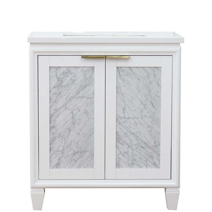 31" Single sink vanity in White finish with White quartz with rectangle sink - 400990-31-WH-WER