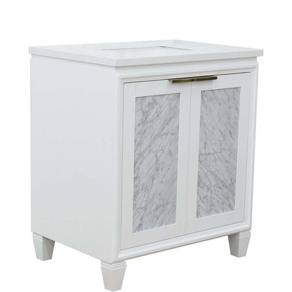 31" Single sink vanity in White finish with White quartz with rectangle sink - 400990-31-WH-WER