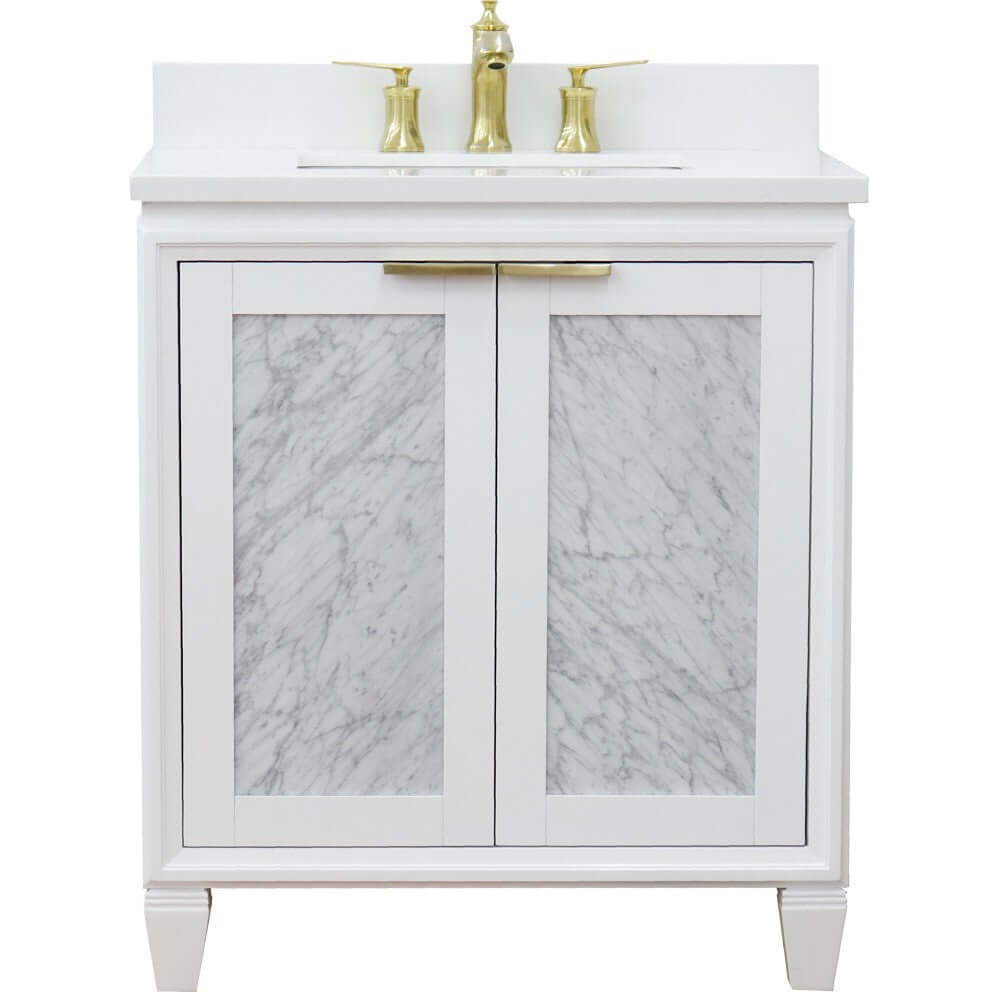 31" Single sink vanity in White finish with White quartz with rectangle sink - 400990-31-WH-WER