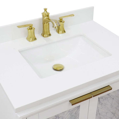 31" Single sink vanity in White finish with White quartz with rectangle sink - 400990-31-WH-WER