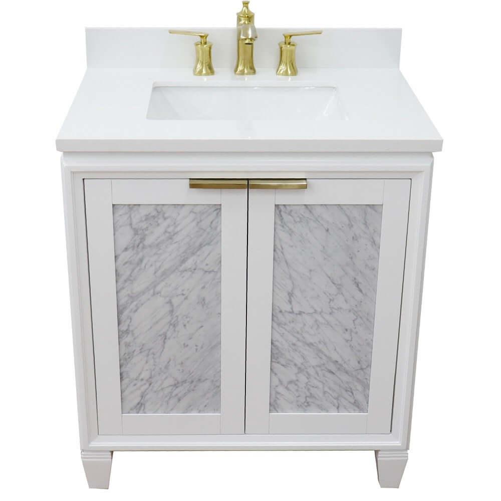 31" Single sink vanity in White finish with White quartz with rectangle sink - 400990-31-WH-WER