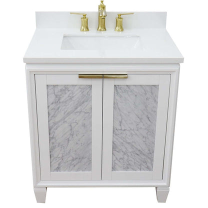 31" Single sink vanity in White finish with White quartz with rectangle sink - 400990-31-WH-WER