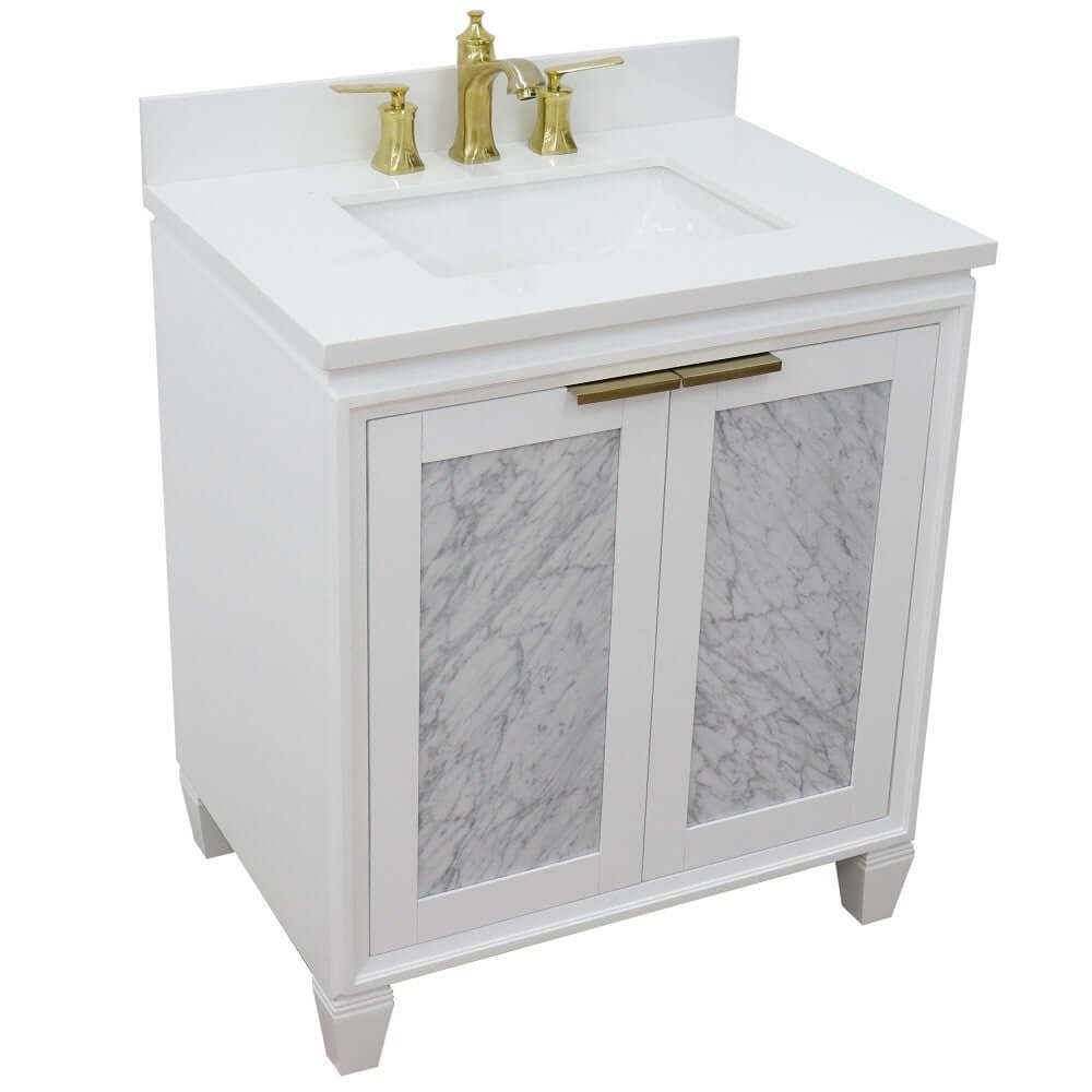 31" Single sink vanity in White finish with White quartz with rectangle sink - 400990-31-WH-WER