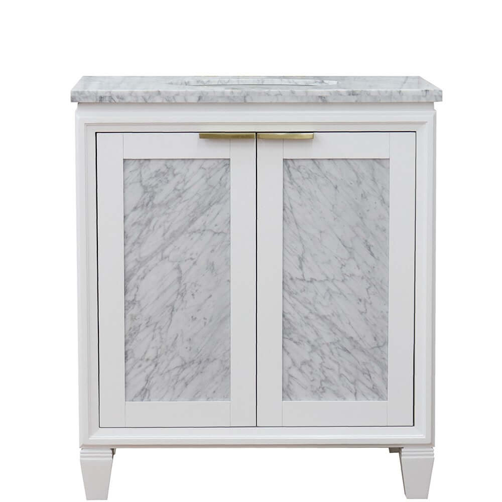 31" Single sink vanity in White finish with White Carrara marble with oval sink - 400990-31-WH-WMO