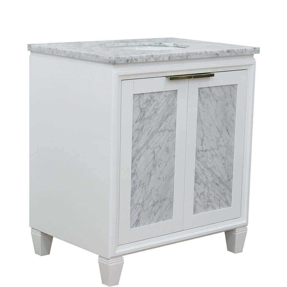 31" Single sink vanity in White finish with White Carrara marble with oval sink - 400990-31-WH-WMO