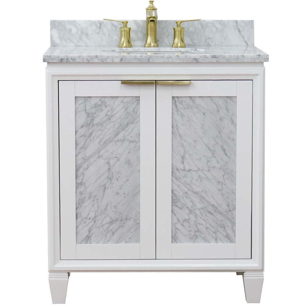 31" Single sink vanity in White finish with White Carrara marble with oval sink - 400990-31-WH-WMO