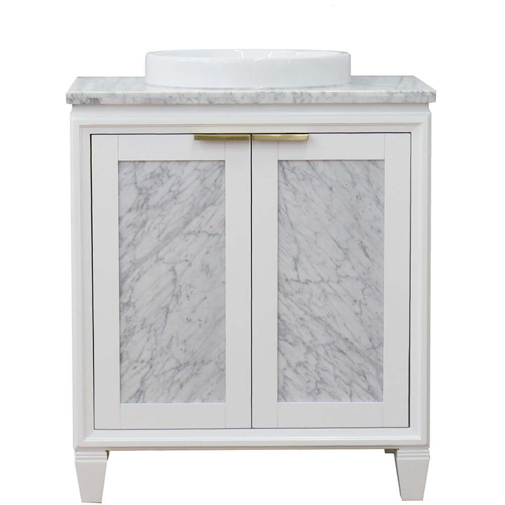 31" Single sink vanity in White finish with White Carrara marble with round sink - 400990-31-WH-WMRD