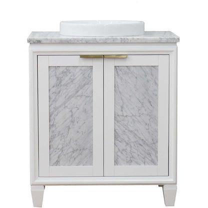 31" Single sink vanity in White finish with White Carrara marble with round sink - 400990-31-WH-WMRD