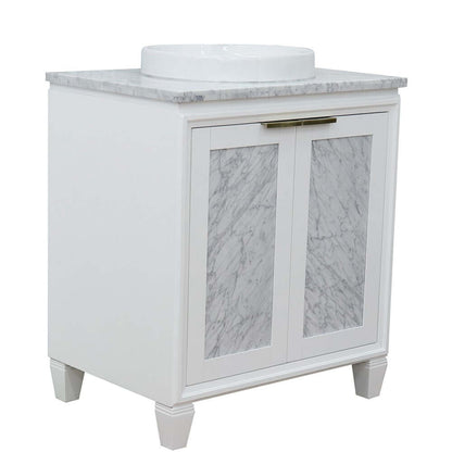 31" Single sink vanity in White finish with White Carrara marble with round sink - 400990-31-WH-WMRD