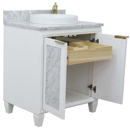 31" Single sink vanity in White finish with White Carrara marble with round sink - 400990-31-WH-WMRD