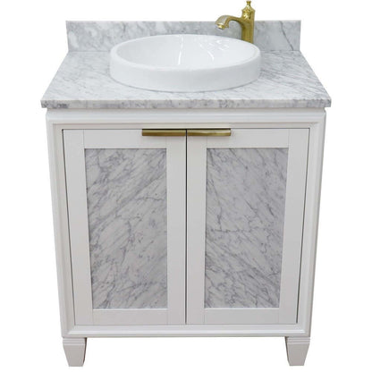 31" Single sink vanity in White finish with White Carrara marble with round sink - 400990-31-WH-WMRD