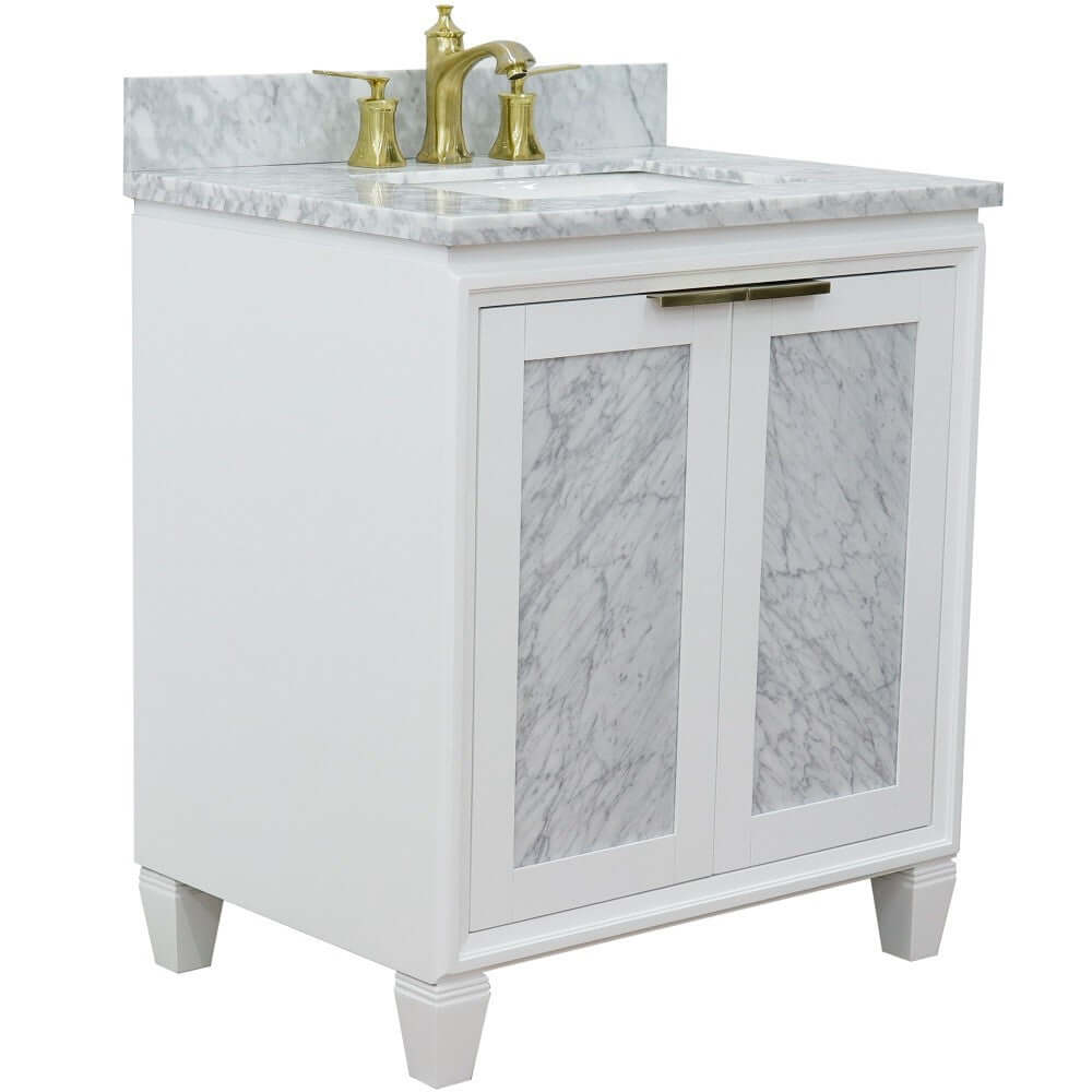 31" Single sink vanity in White finish with White Carrara marble with rectangle sink - 400990-31-WH-WMR