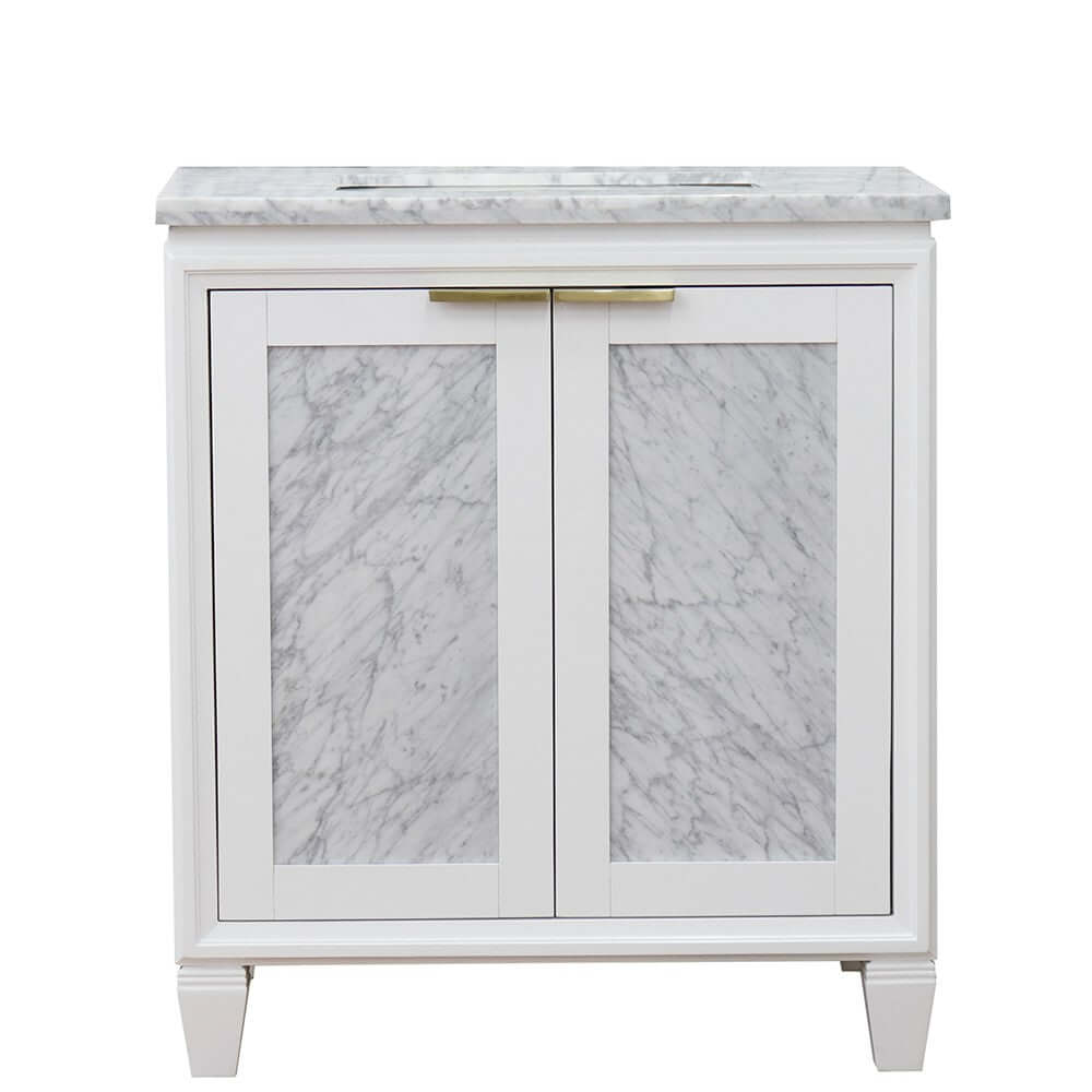 31" Single sink vanity in White finish with White Carrara marble with rectangle sink - 400990-31-WH-WMR