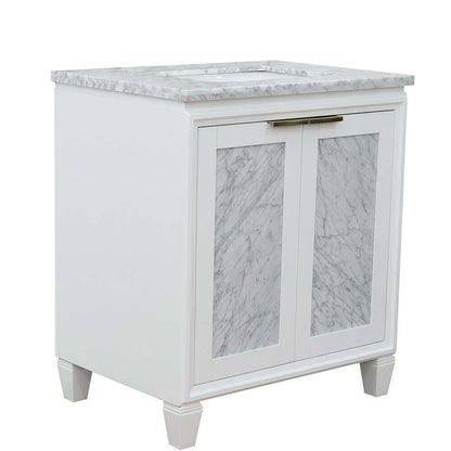 31" Single sink vanity in White finish with White Carrara marble with rectangle sink - 400990-31-WH-WMR