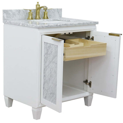 31" Single sink vanity in White finish with White Carrara marble with rectangle sink - 400990-31-WH-WMR