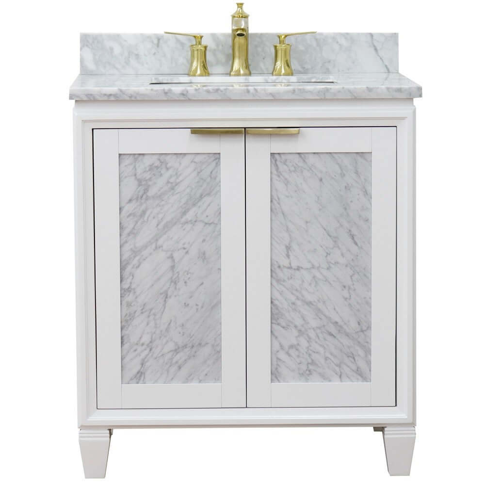 31" Single sink vanity in White finish with White Carrara marble with rectangle sink - 400990-31-WH-WMR