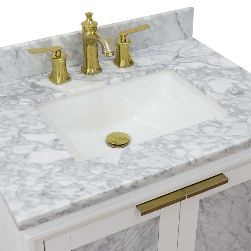 31" Single sink vanity in White finish with White Carrara marble with rectangle sink - 400990-31-WH-WMR