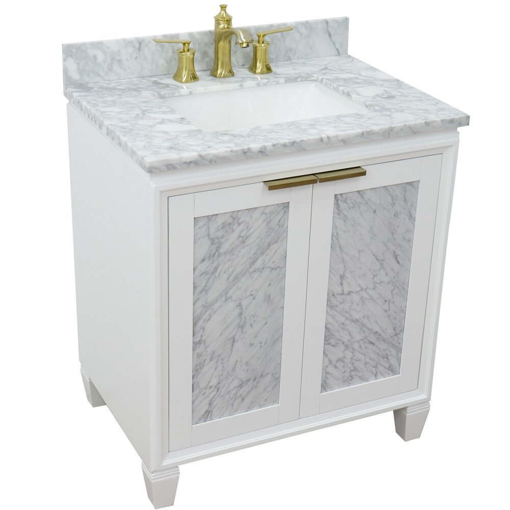 31" Single sink vanity in White finish with White Carrara marble with rectangle sink - 400990-31-WH-WMR