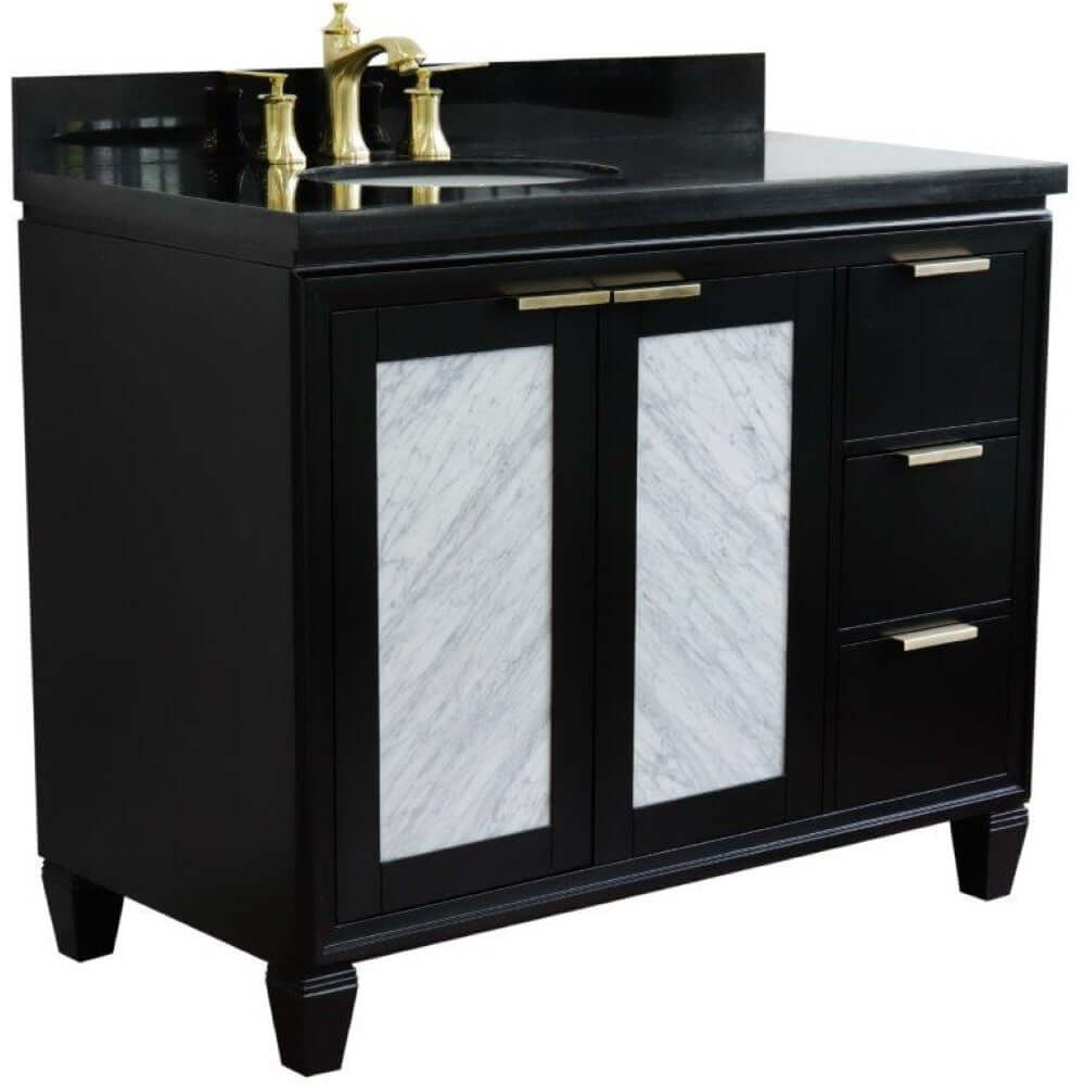 43" Single vanity in Black finish with Black galaxy and oval sink- Left door/Left sink - 400990-43L-BL-BGOL