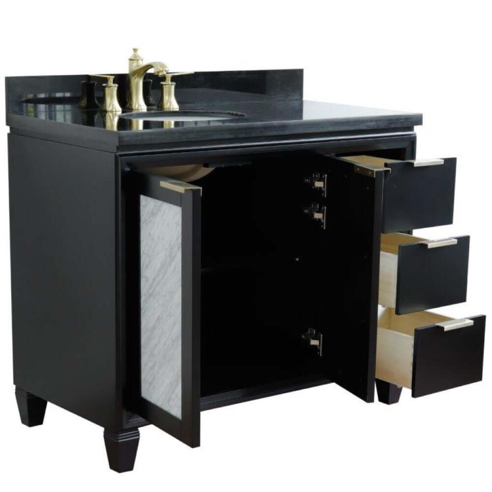 43" Single vanity in Black finish with Black galaxy and oval sink- Left door/Left sink - 400990-43L-BL-BGOL